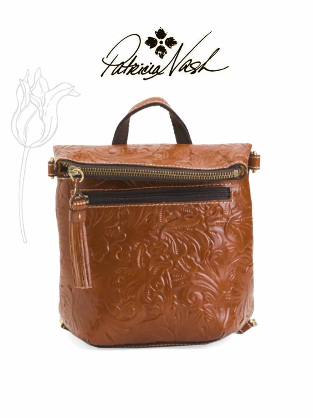 Patricia Nash tan Tooled Italian Leather Backpack